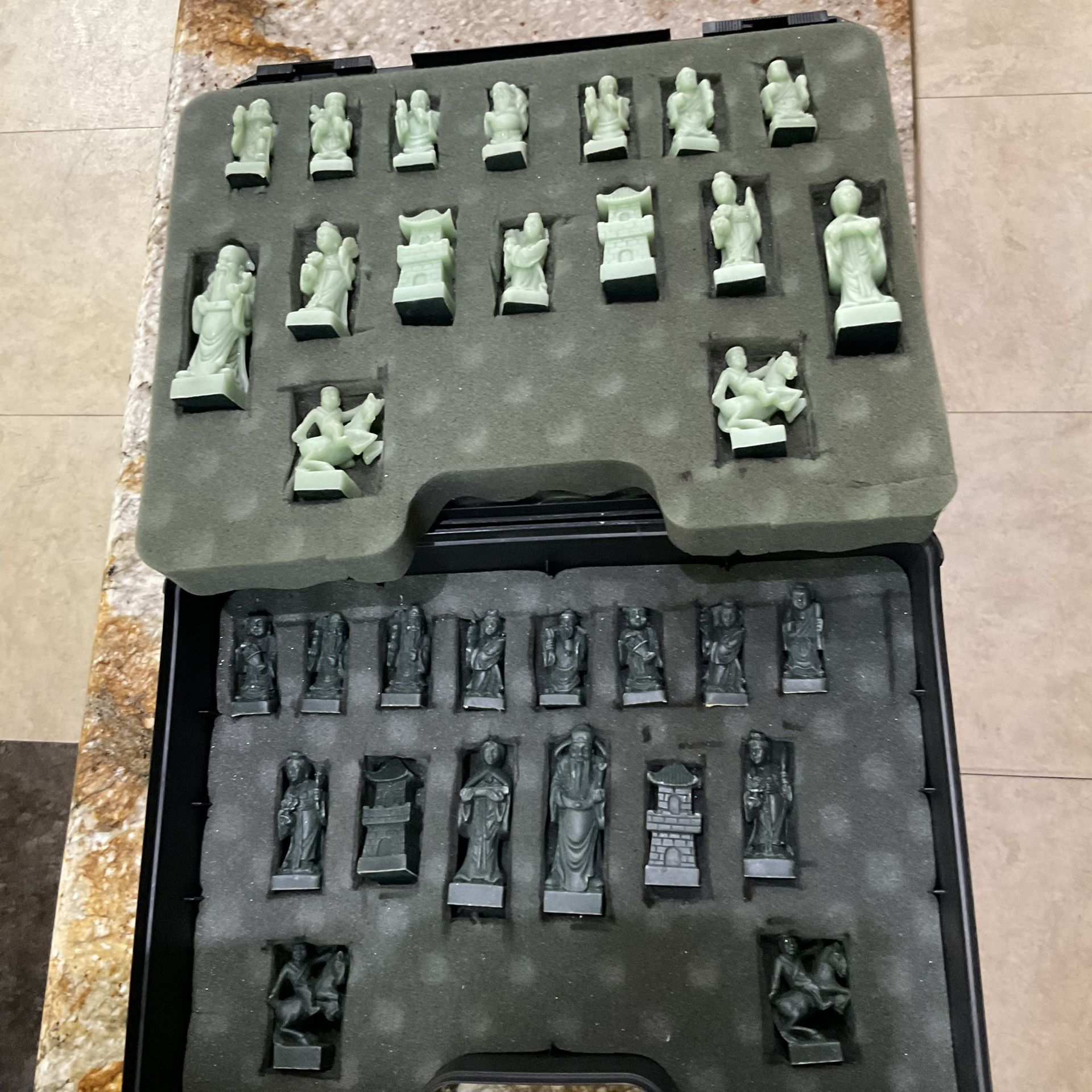 Jade Chess Pieces in Case