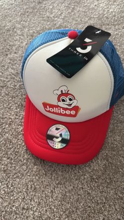 Jollibee red and white trucker hats with mesh back
