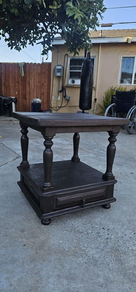 Traditional Vintage English End Table Solid Dark Walnut