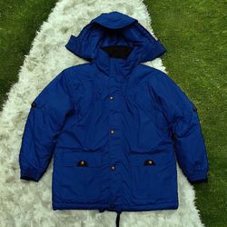 John Blair Mens Coat Size XLG RG Blue Puffer Winter Jacket Detachable Hood