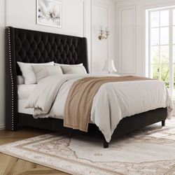 🖤 Brand New Black Upholstered Bed Frame – Full Size