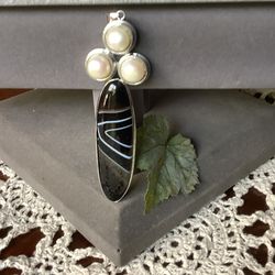 Banded Black Agate Pendent  NEW