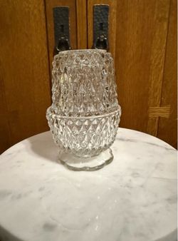 ndiana Glass Fairy Light Vintage Diamond Cut Glass Candle Holder