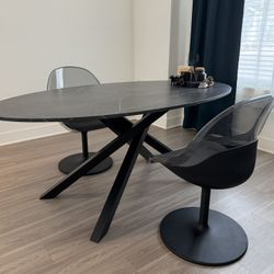 Dining Room Set Oval Table With 2 Swivel Chairs