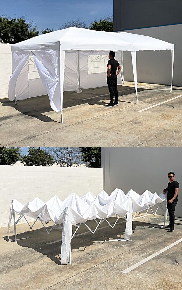 New $170 Easy Popup 10x20 ft EZ Pop Up Canopy w/ 6 Side Walls, Carrying Bag, White