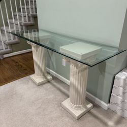 Doric Column Glass Top Console Table – Classic / Neoclassical Style