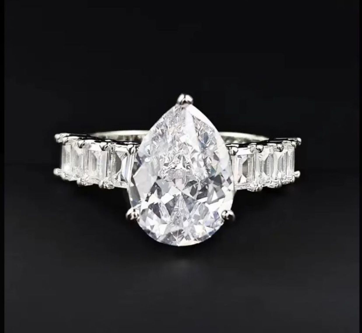 Luxurious Ring Faux Silver Square Gemstone Zircon Princess Cut Size 10 - Tribal Jewelry Weddings - Rare Diamond Style For Bride Stylish Cute Zirconia