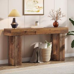 Tribesigns - 63 Inch Long Console Table, Rectangular Wooden Sofa Table Behind the Sofa, Farmhouse Style Entryway Table for Entrance Hallway Living Roo