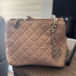 Michael Kors Susannah Quilted Ballet Leather Cream Beige Small Tote Satchel Bag