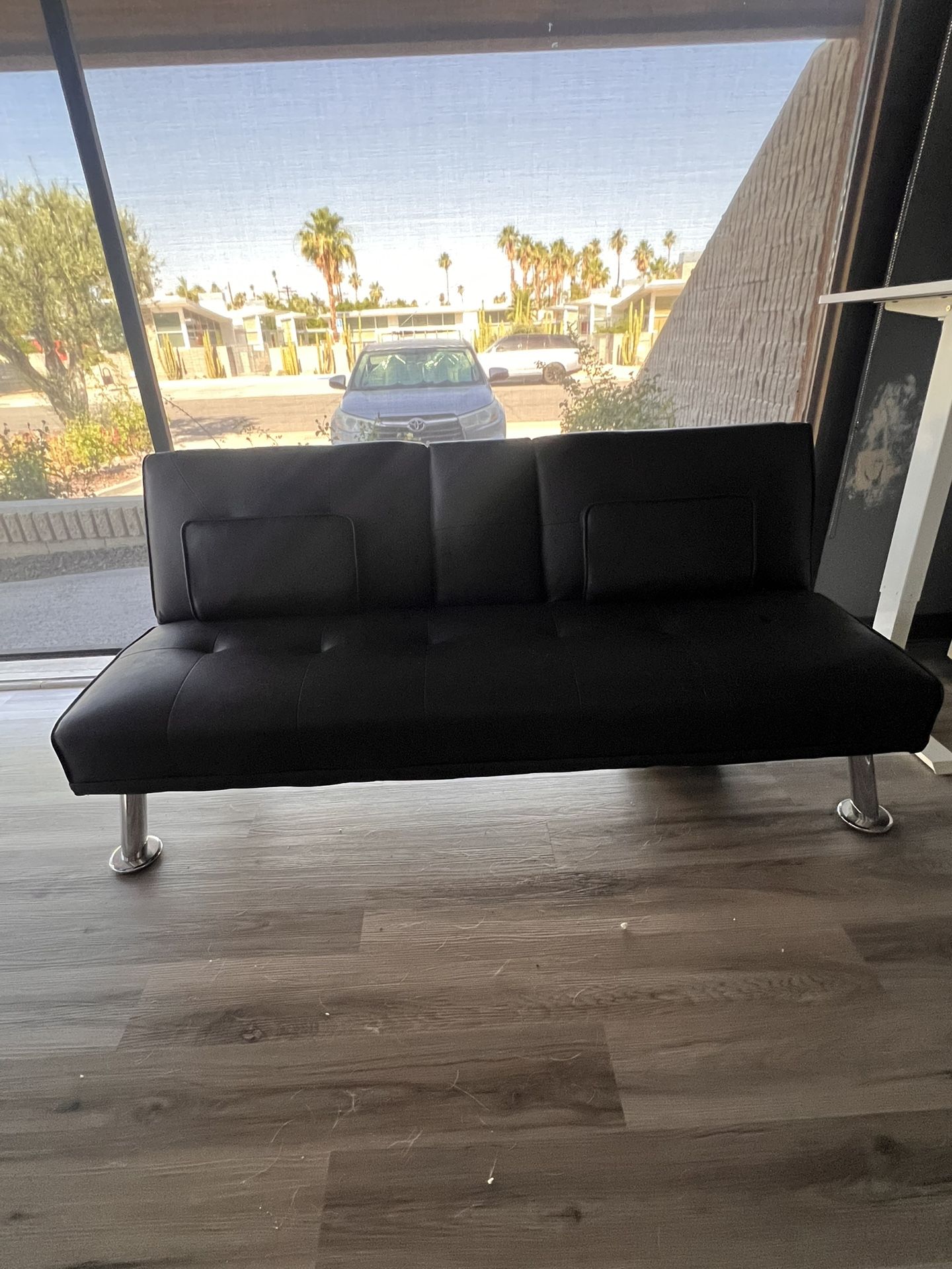 Leather Futon Sofa – With Center Cupholder & Pillows