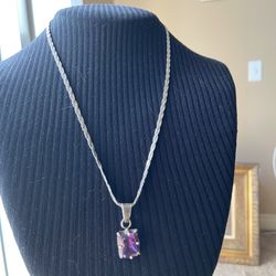 925 Silver Necklace Amethyst Stone 