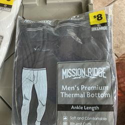 Men’s Mission Ridge Thermal Bottoms Ankle Length Black Size 2X Large
