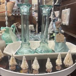 Beautiful Set of Vintage Italian Glass Candlestick Holders