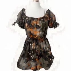 Women Small -medium Stretch Romper Grey Orange  Short Sleeve 