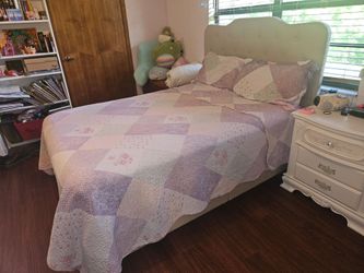 Full size bedframe, beige + Full size mattress