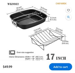 CHEFMADE Roasting Pan Set, 17-Inch Non-Stick Turkey Roaster Lasagna Pan with V Rack Rectangular Deep Dish Oven-BBQ Bakeware for Oven Baking 14.1" x 17