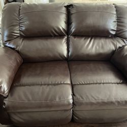 Faux Leather Recliner Loveseat Brown