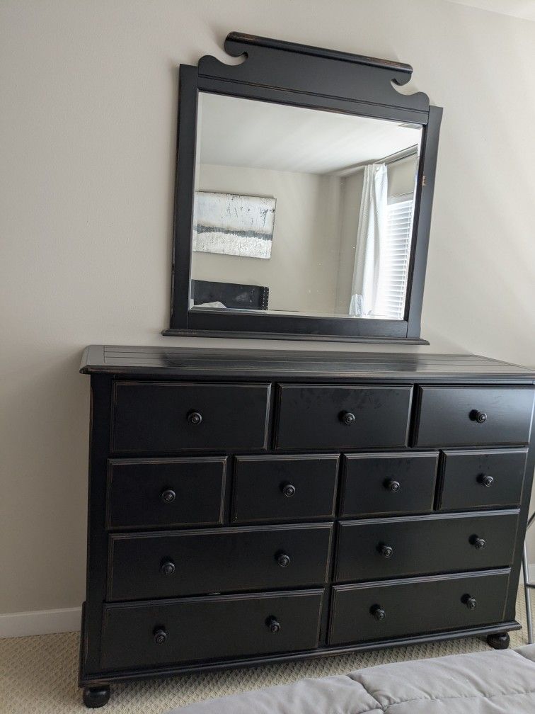 Chest With Drawers And Mirrors (Black)