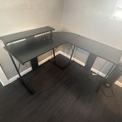 L-Shaped Desk with Monitor Shelf and RGB hook up. 