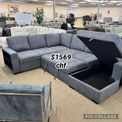 Dark Gray Sectional Sleeper Sofa With Pull Out Bed  // Christmas Sale 