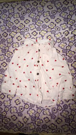 Girls White Heart Print Button-Up Shirt