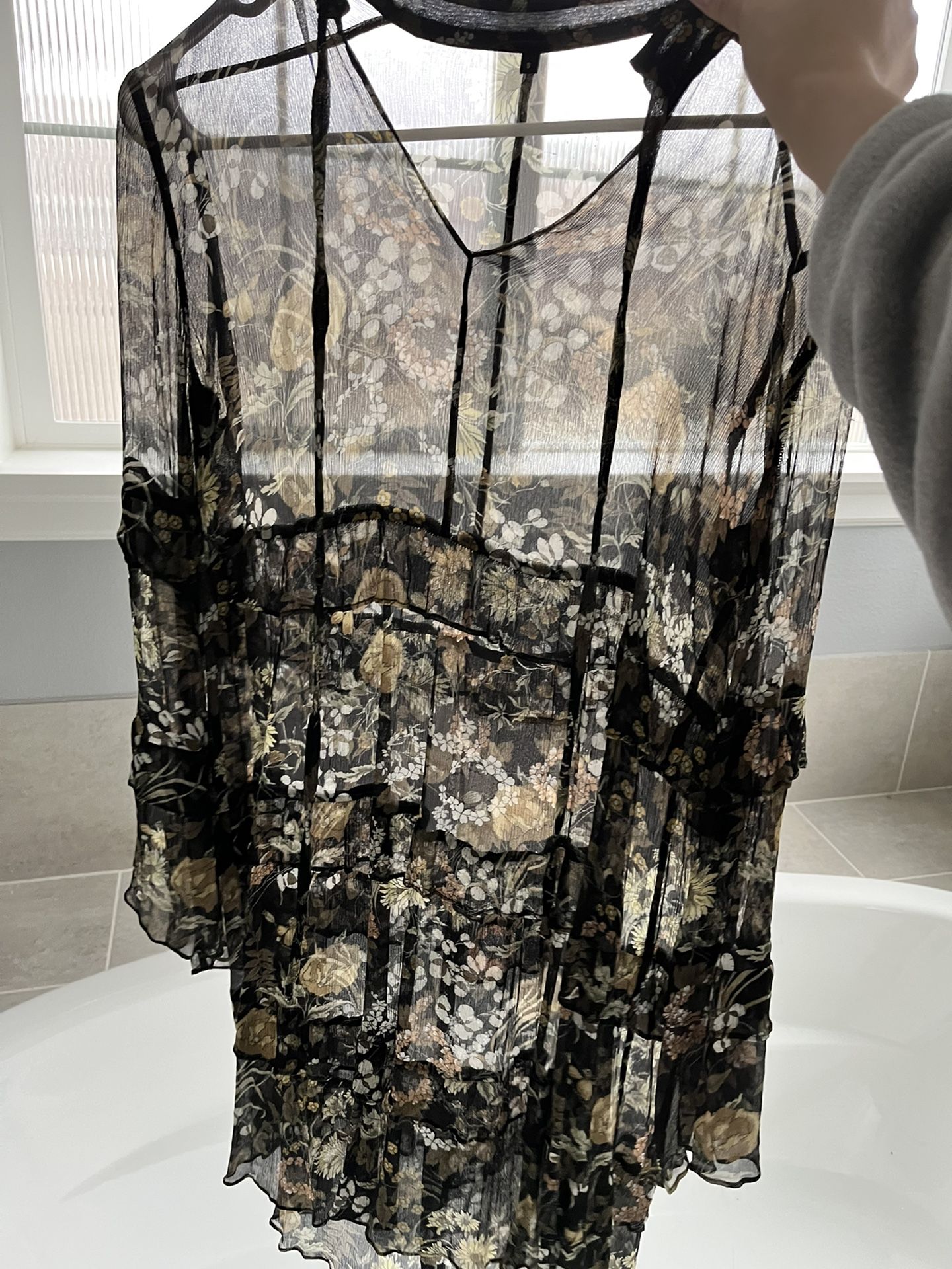 100% silk Floral Black Dress