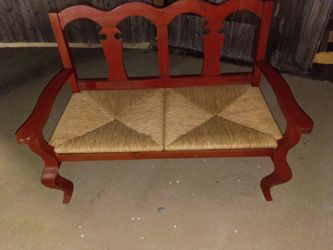 Red Wood Bench with Rush Seat