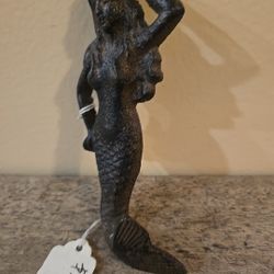 Antique Mermaid Hanging Towel Rack Hook Bracket Cast Iron 6 T x 2.75" W