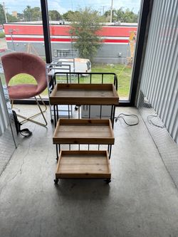 Rustic 3-Tier Wood & Black Metal Rolling Storage Cart – Spa, Salon or Home