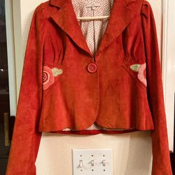 Orange Leather Suede Blazer Size 4 (small) 