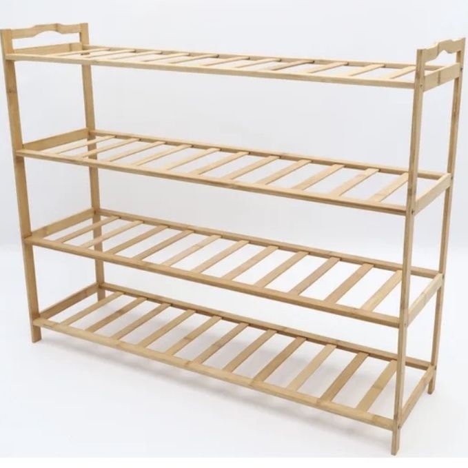 "NEW" Bamboo 4 Tier Shoe Rack "PRE-ASSEMBLED"