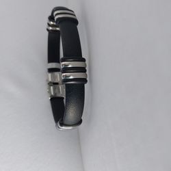 Leather Bracelet With Stainless Steel and Leather  Decoration