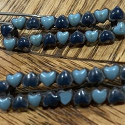 VINTAGE 1970s  BARRETTE, BLUE ENAMEL BARRETTES , BLUE  HEARTS