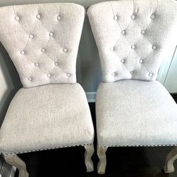 Light Gray Tufted Dining Chairs – Set of 2 – Like New 