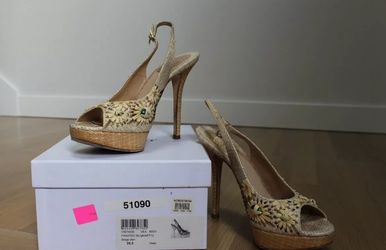 Authentic Christian Dior Slingback Paraiso Peep Toe Sandal Pumps Beige