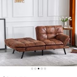 Wide Adjustable Arms Faux Leather Sofa by Corrigan Studio