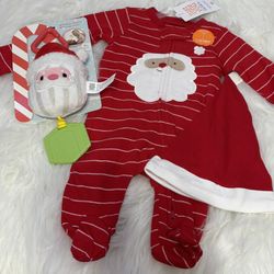 New! Just One You By Carter’s Santa Outfit w/ Matching Hat & Holiday Toy *NB 