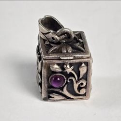 Sterling Silver 925 Amethyst Prayer Box Pendant Charm Stamped Faith
