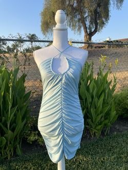 Blue Lace Up Halter Dress
