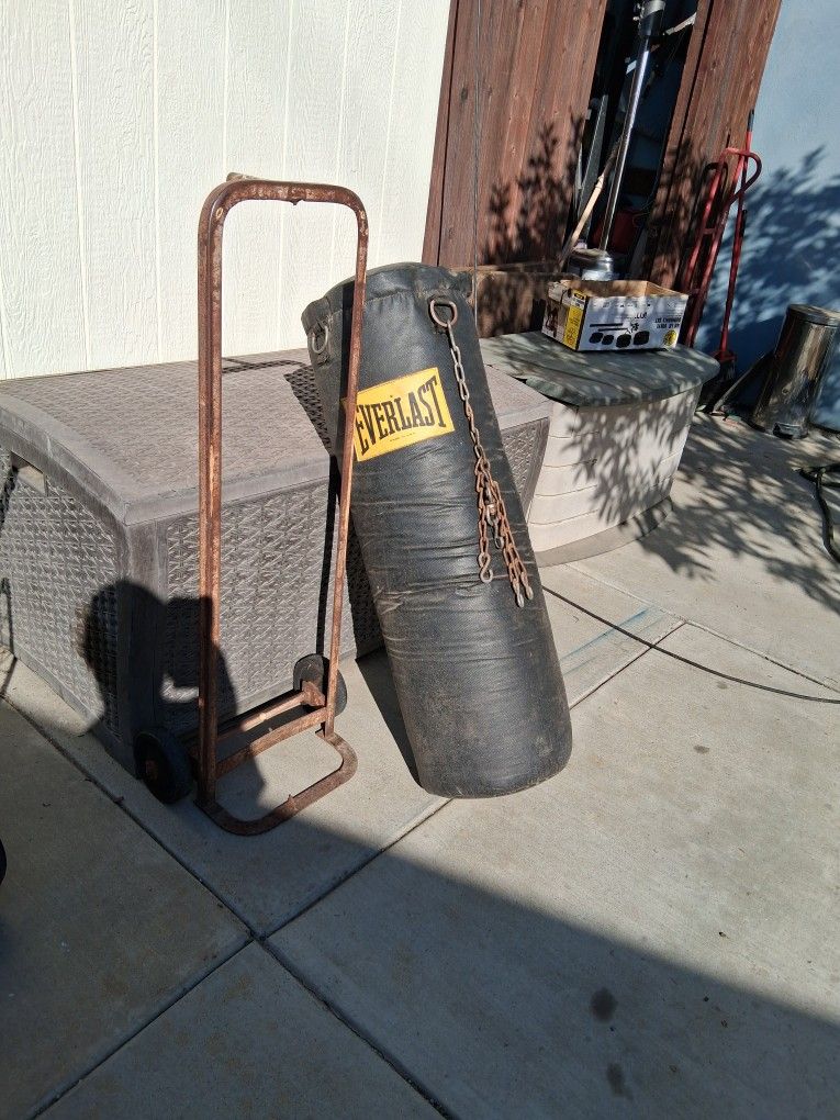 Large punching bag very happy