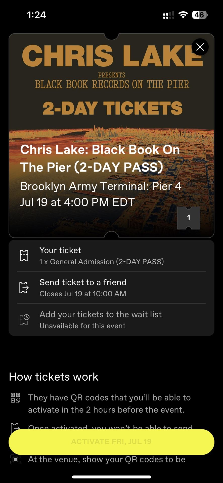 Chris Lake Blackbook On The Pier Two Day Ticket