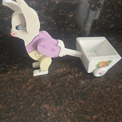 Vintage Wooden Bunny Wagon Easter Decor