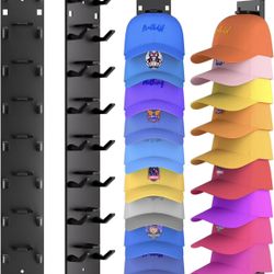 2 Pack Hat Organizer for Baseball Caps, Strong Adhesive Hat Rack for Wall, Multilayer Hat Storage Display Holder, Wall Mounted Hat Hooks Hold 