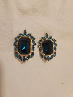 Large Art Deco Vintage Green glass Gem Clip On Earrings