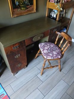 Vintage Wood Desk with Brass Hardware