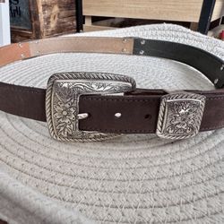 BRIGHTON LEATHER & SILVER FLORAL DESIGn BELT