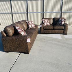 Brand New Ember Brown Sofa And Loveseat 