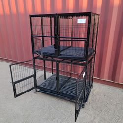New! 37” Heavy Duty 2-Tier Dog Cage Crate With Removable Divider; Foldable & Stackable Up To 3 Tiers !