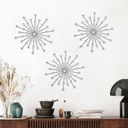 3 Set Black Metal Jeweled Wall Art