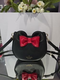 Kate Spade x Disney Minnie Mouse 3D Crossbody Bag KG588 Black Purse NWT Red Bow